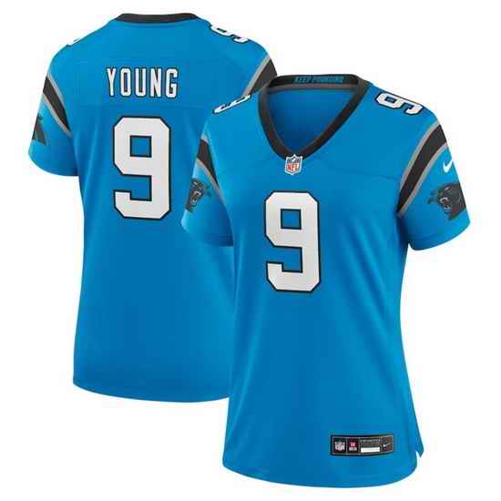 Women Carolina Panthers 9 Bryce Young Blue 2023 Draft Stitched Game Jersey